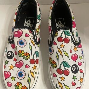 Vans Women’s Slip-On Sneakers - White with Colorful Graphics